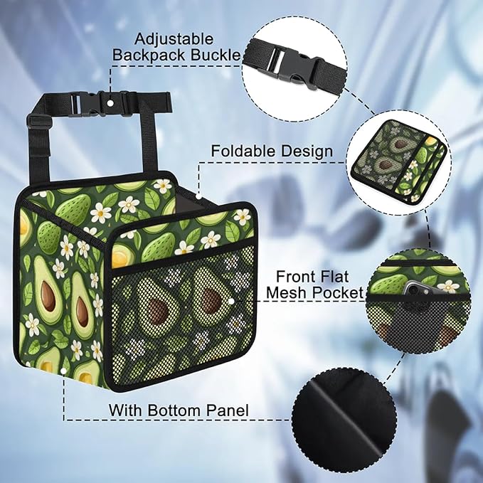 Green Avocado Flower Car Backseat Organizer PU Leather Automotive Back Seat Storage Bag Universal Hanging Garbage Box Travel Accessories Foldable