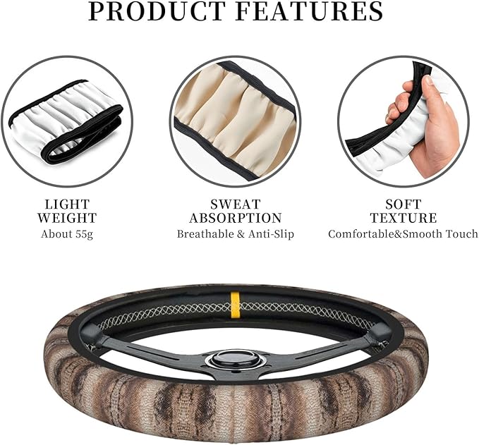 Snake Scales Car Steering Wheel Cover, 15 Inch Steering Wheel Cover Stylish Decor for Most Cars