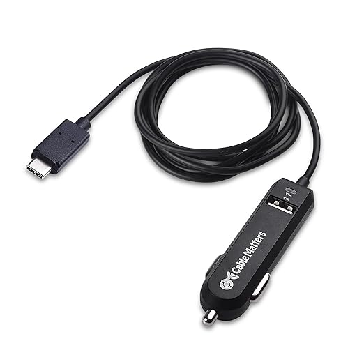 Cable Matters 25W 5A Dual USB Car Charger with USB C Cord and USBA Port