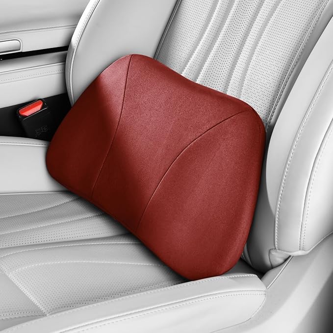 POKSRI Lumbar Support Pillow,Back Pain Relief Cushion,fits tightly around the waist,Memory Foam,Skin-friendly Suede Fabric,fit Car Drive,Office chair,Rest seat,Improve Posture,Portable,15.5''Lx 8.7''H