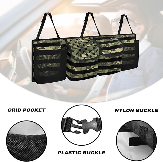 Camo USA Truck Organizers for Men Waterproof Back Seat Organizer Hanging Storage Bins, Foldable Backseat Organizer for SUVs & Sedans, Sturdy Car Organization Accessories