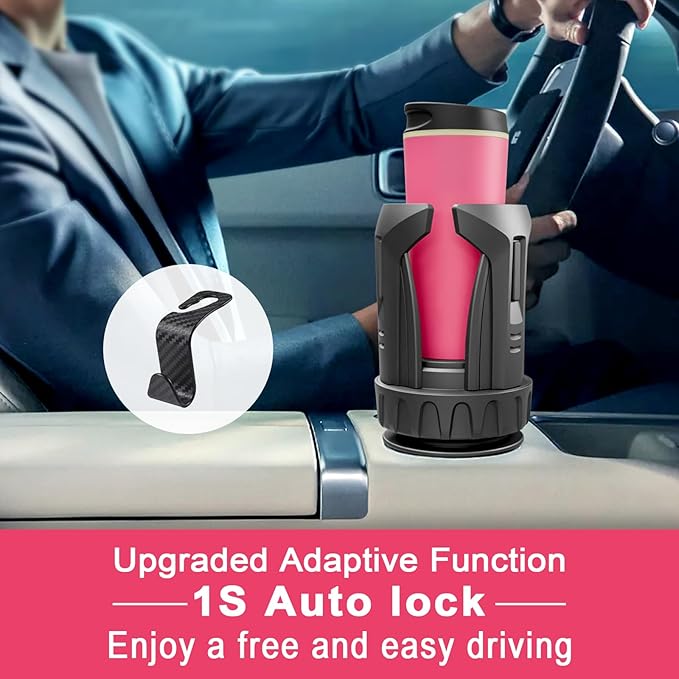 Cup Holder Expander, Automatic Car Cup Holder Expander Holds Large Water Bottles, for Yeti, Stanley, Owala Travel Tumbler & Mugs, Adjustable Arms & Extendable Base Insert Accessories (CH03T, 2PACK)