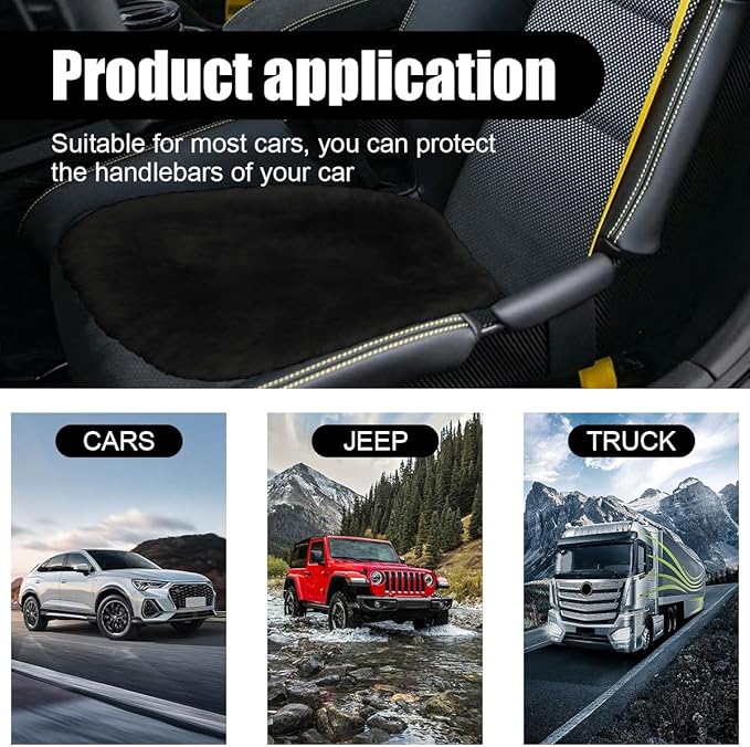 Sheepskin Car Seat Cushion, Soft Comfort Winter Driver Seat Cover, Fluffy Faux Fur Front Seat Pad, Car Seat Protector Pad for Office Chair, Universal Interior Accessory for Car SUV Truck (Black)