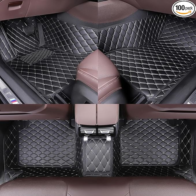 Customize All-Weather Protection Waterproof Leather Floor Mats for Cars, SUVs, and Trucks According to Automotive Model (Black White)