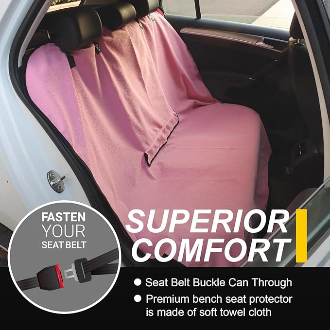 LoyaGour Back Seat Cover for Car Trucks Van SUV,Waterproof Rear Bench Towel Seat Covers for Dogs and Kids,Automotive Backseat Protector (Pink)