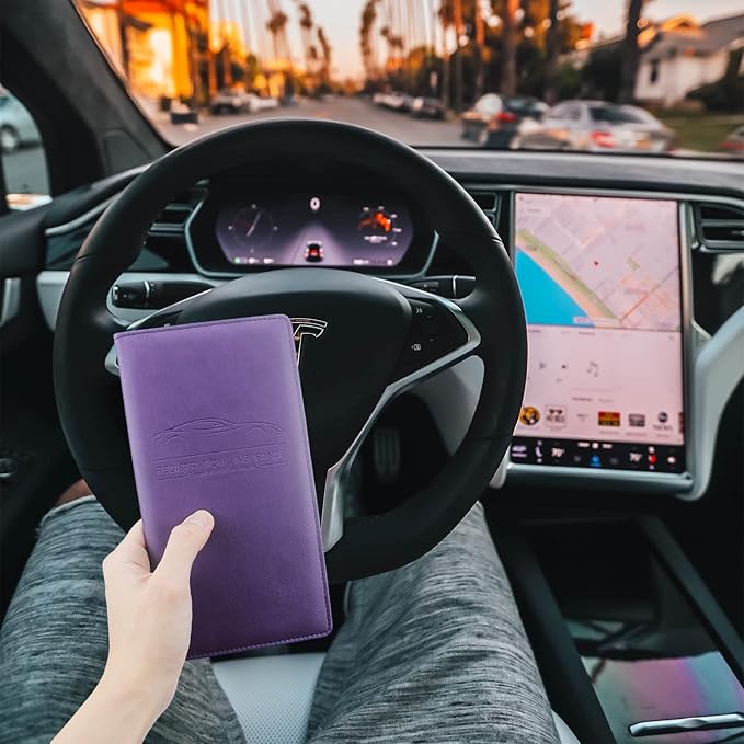 Car Registration and Insurance Holder, Premium Leather Insurance and Registration Holder,vehicle Glove Box Car Organizer, with Magnetic Shut for Cards, Driver License (Purple)