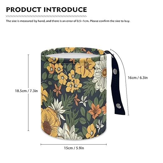 Car Trash Can with Hanging for Back Seat, Car Accessories for Women Men Automotive Garbage Cans Vehicle Trash Can for Truck SUVYellow Flowers