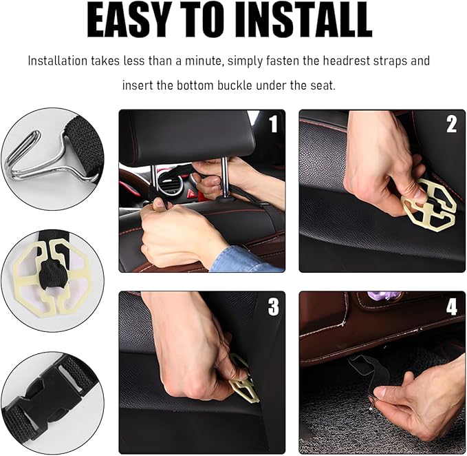 2PCS Car Seatback Organizer, Waterproof Leather Seat Back Storage with Cup Holder Tissue Holder Multiple Pockets, Back Seat Protector Kick Mats for Kids, Travel Accessories (Beige)