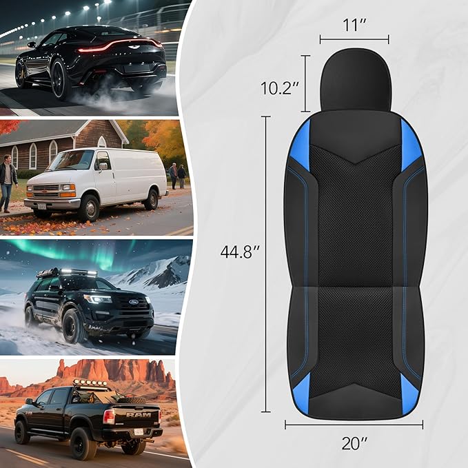 PIC AUTO Car Seat Cover, Super Breathable Mesh Front Seat Cover for Cars, Blue Leather Seat Covers, Universal Fit, Durable, Airbag Compatible, Suitable for SUVs, Trucks, Sedans, and Vehicles