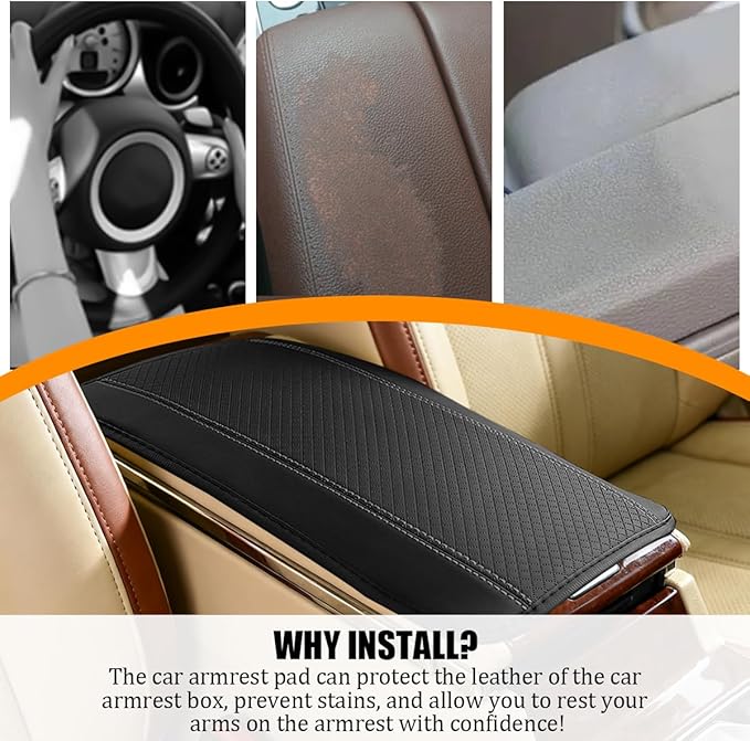 Car Center Console Cover, PU Leather Vehicle Armrest Seat Box Cover Protector, Comfortable Automotive Interior Arm Rest Cushion Pad Accessories, Universal for SUV Sedan Truck (Black/Gray)