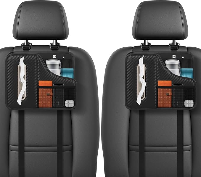 KZBHHP Car Tissue Holder,Back Seat Organizer with Cup Holder,Multifunctional Car Headrest Seat Back Storage,Large Tissue Box Cover Fit for 100-130 Regular Size Tissues(2pcs)