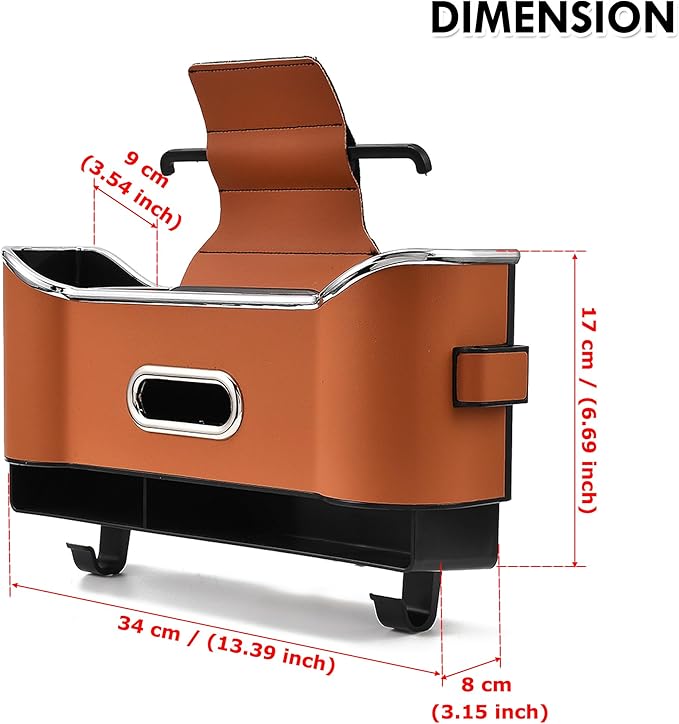 Backseat Car Organizer with Cup Holder, Multifunctional Headrest Storage Organizer for Cars, SUVs, Trucks, with Tissue Box, Drink Cup Holder & Handbag Hook (Orange)