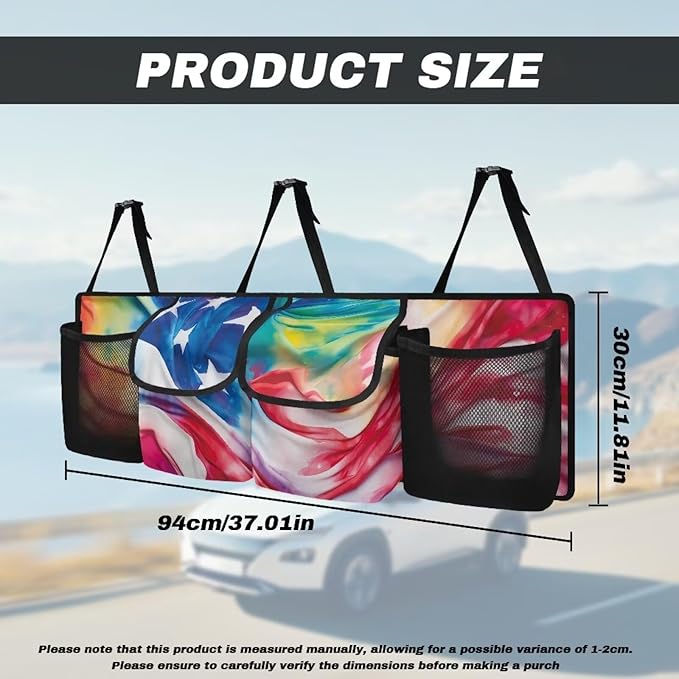 American Flag Large Capacity Car Trunk Organizer, Waterproof Oxford Backseat Hanging Storage Bag with 4 Pockets, Foldable Car Organization for Car Tools, Car Accessory for SUV Truck