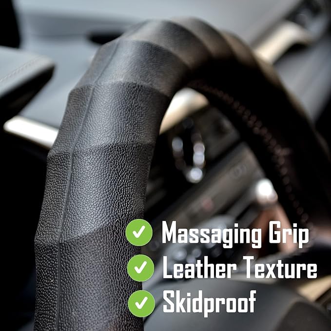 AUTOXBERT Silicone Car Steering Wheel Cover Universal Grip Steering Protective Cover with Pattern and Massaging Grip for Most Cars, SUVs, Trucks, and Vans