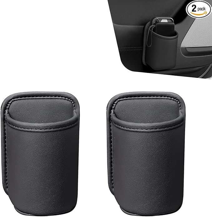 2 PCS Back Seat Cup Holders for Cars, Door Storage Box, Multifunctional Storage Bag Trash Can, Universal for Car Leather Water Bottle Holder, Auto Interior Accessories (Black)