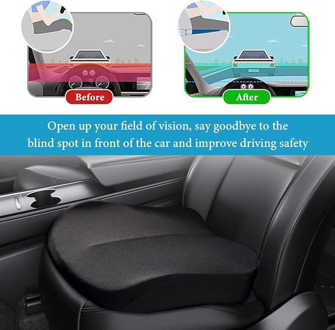 Car Seat Cushion, Comfort Ergonomic Memory Foam Seat Cushion for Tailbone Back Pain Relief, Breathable Car Cushion Suitable for Short People Driver to Get Better View (Black)