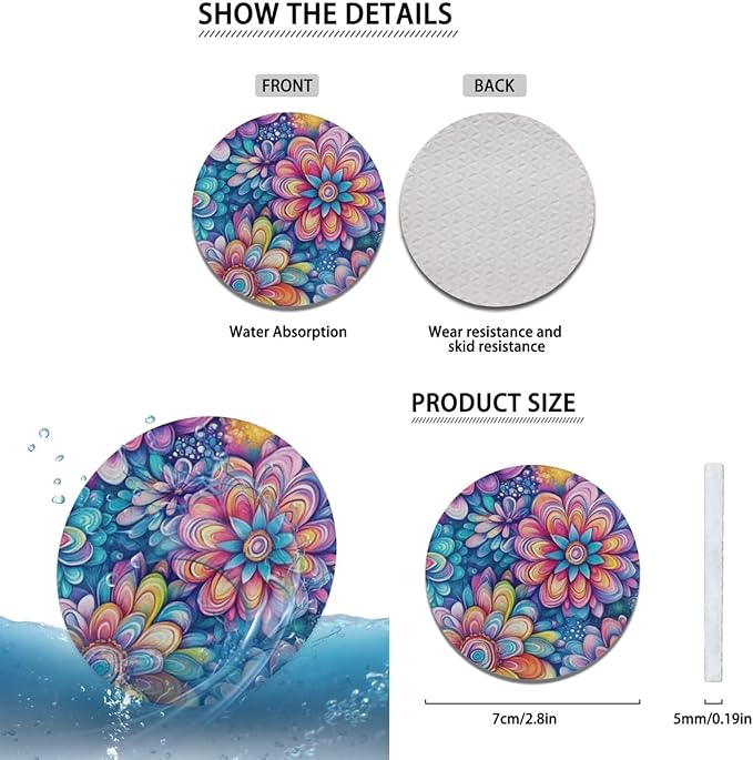 Hippies Car Accessories for Men Women Steering Wheel Cover Blossom Lotus Flower Print Handbrake Gear Cover Armreat Cushion Car Interior Decor Protector Fit for SUV Truck Sedan