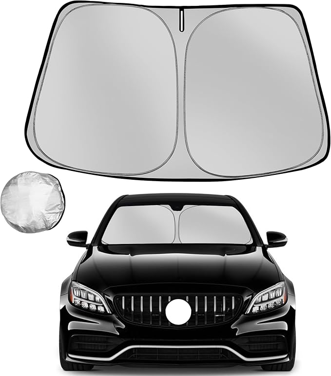 Fonowka Windshield Sun Shade for 2015-2021 Mer-CED-ES-Ben-z C Class W205 C250 C300 C400 Foldable Sun Sunshade for Car Front Window Blocks UV Rays Automotive Interior Protector Custom Fit Accessories