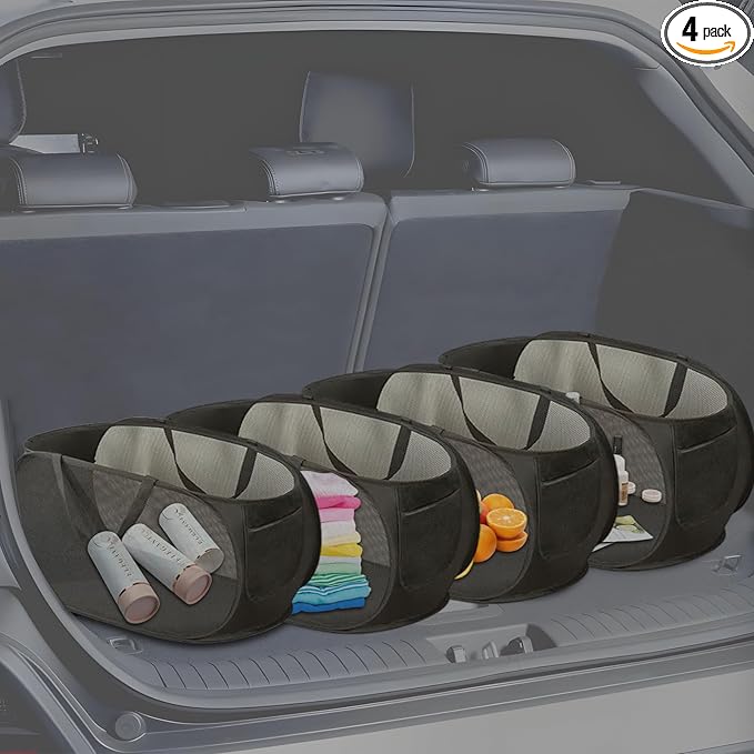 LATERONON Car Trunk Organizer,Adjustable Car Accessories for SUV Sedan Truck Foldable Car Organizers and Storage - Multi-Purpose Auto Storage Bin for Car (Black)