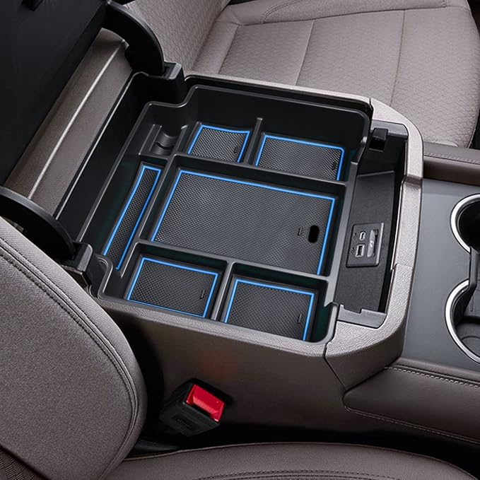 EDBETOS Center Console Organizer Tray for 2021-2025 Chevy Tahoe/Suburban and 21-2024 GMC Yukon Accessories, Fit Standard Console with Charging Socket Only, NOT for Power Sliding Console, Blue
