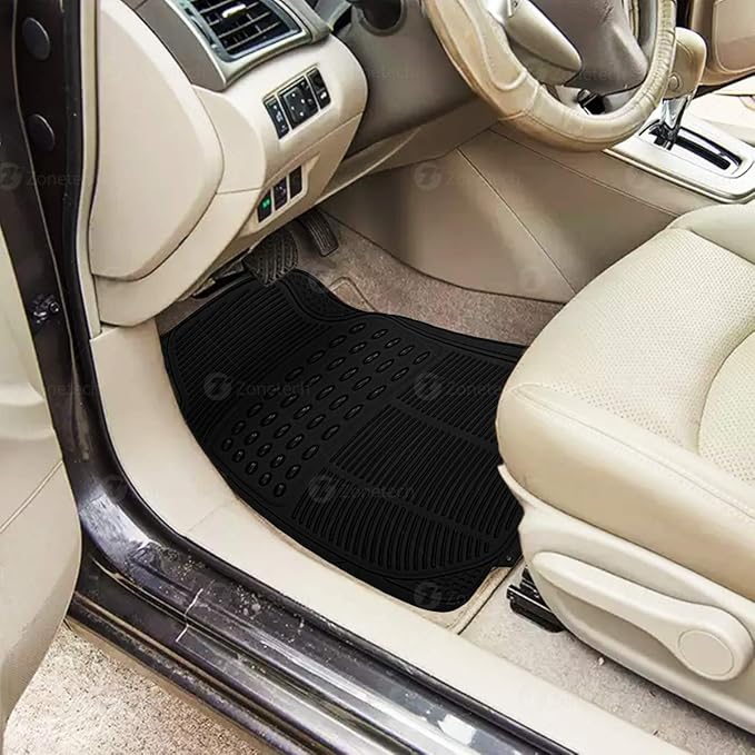 ZONETECH All Weather Rubber Semi Pattern Car Interior Floor Mats – 4-Piece Set Black Heavy Duty Car Interior Floor Mats
