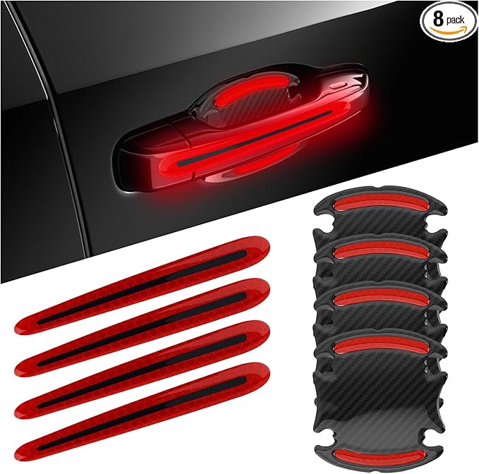 8PCS Car Door Handle Protector Reflective,3D Carbon Fiber Car Door Handle Scratch Protector with Adhesive Backing,Waterproof Doors Handles Protectors for Vehicles,SUVs,Trucks