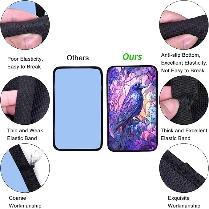 JANENFNA Car Armrest Cover Pads Universal Fashion Cute Auto Center Console Armrest Cover Pad with 2PCS Car Coasters Soft Waterproof Car Armrest Seat Protector for Women,Beautiful Crow