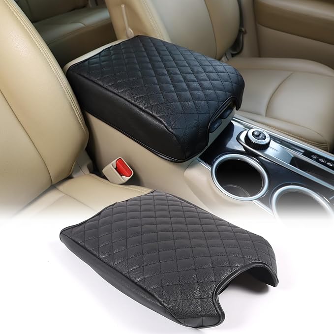 Center Console Armrest Cover Compatible with Nissan Pathfinder 2013-2020/ Infiniti QX60 JX35, Car Armrest Seat Box Cover Protector, Center Console Armrest Cushion Cover Accessories (leather)