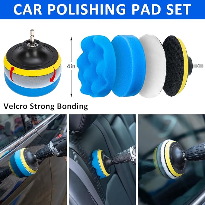AUTODECO 27Pcs Car Detailing Brush Set, Car Detailing Kit, Auto Detailing Drill Brush Set, Car Detailing Brushes, Car Wash Cleaning Tools Kit for Interior, Exterior, Wheels, Blue