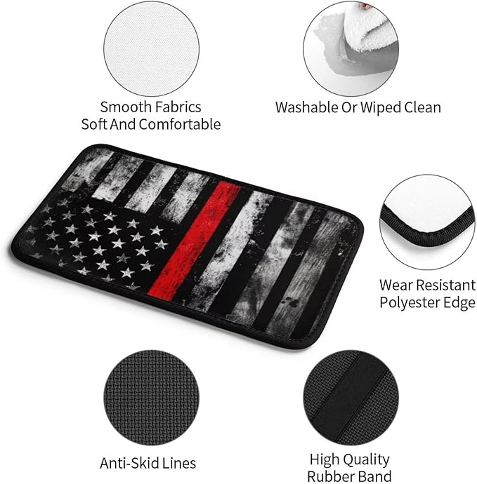 Black American Flag Car Center Console Cover Retro Red Stripe National Armrest Cushion Protector Interior Accessories Fit for Most Cars Sedans Vans Truck Vehicles, SUVs