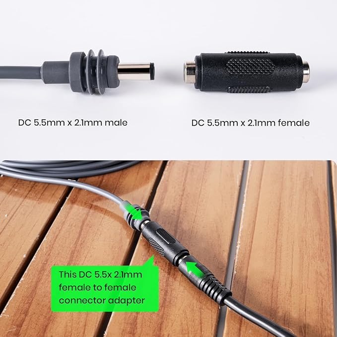 XTAR 10FT DC5521 Power Cable for Starlink Mini with Coupler - Shorter & Portable Alternative to 15M Cable, Dual Male & Female Connectors for RV Outdoor Camping Use(1*Cable+1*Connector)