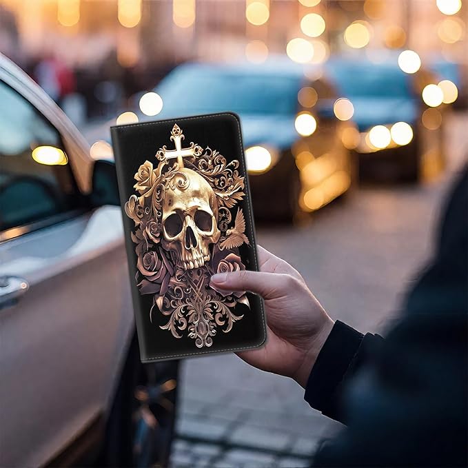 Car Registration Holder, Waterproof PU Leather Vehicle Card Document Glove Box Organizer, Women Interior Auto Accessories Case for Cards, Driver License Car Insurance Holder, Skull and Flower Pattern