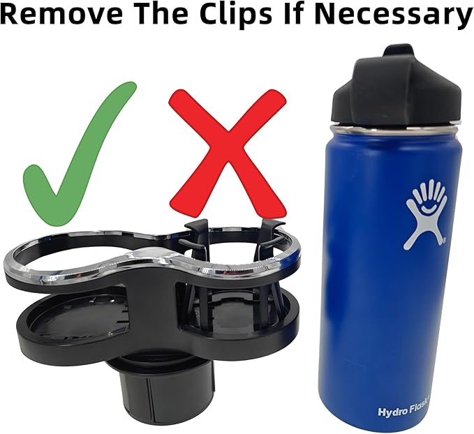 Car Cup Holder Extender with Adjustable Mounting Base - Cup Slot 1-2 Splitter Expander Organizer Fits Vehicle Boat Truck RV Holds Standard Drinks Water Bottles