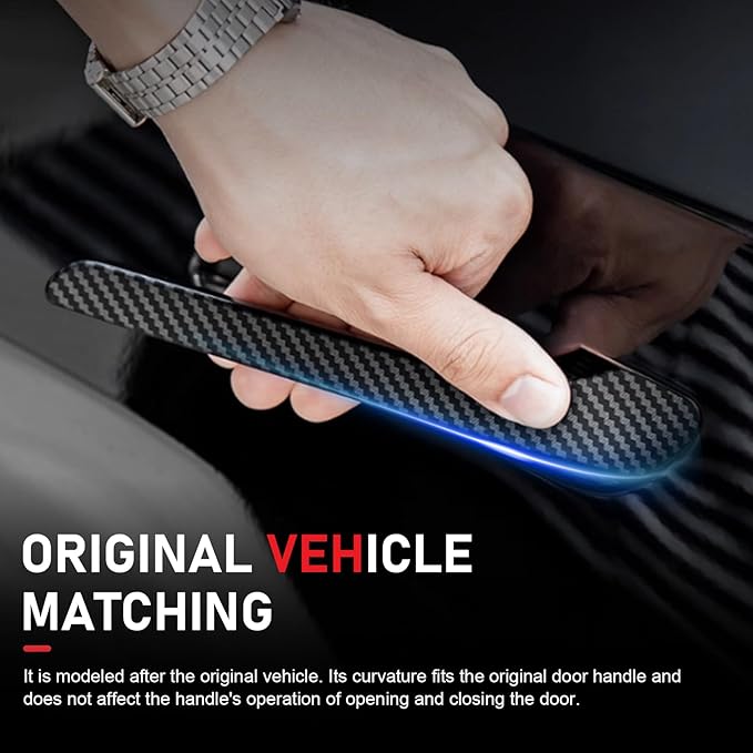 Hugwits 4 PCS Car Door Handle Covers, Scratch-Resistant Door Handle Protector, Anti-Scratch Decorative Film, Compatible with 2017-2024 Model 3 2020-2024 Model Y (Carbon Fiber)