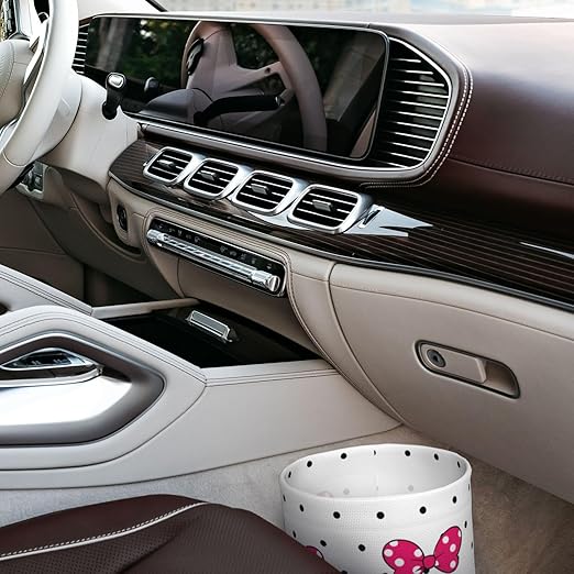 Cute White Dots Pink Bow Car Trash Can Garbage Cans Foldable,Small Hanging Car Organizer Storage Bag Leak Proof, Auto Back Seat Trash Bin Universal for Truck, SUV, Outdoor Travel