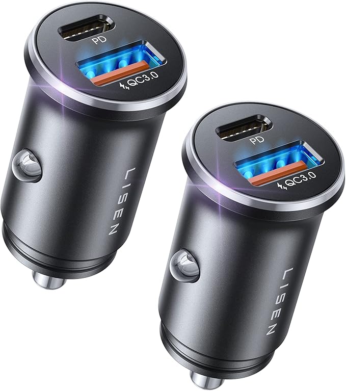LISEN Car Charger USB C, 54W Cigarette Lighter USB Charger Adapter, Car Accessories for Men, Mini USBC Cars Fast Charging Adapter USBC Type C 12V Plug Outlet, for iPhone 17 Pro Max 16 15 14 13 12 Plus