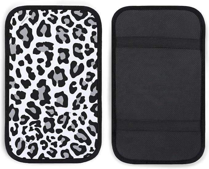 Black White and Grey Leopard Print Car Center Console Cushion Pad,Waterproof Armrest Seat Box Cover Protector,Comfortable Car Decor Accessories Fit for Most Cars, Vehicles, SUVs