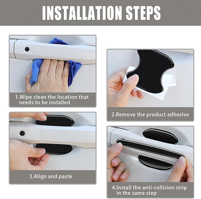 8Pcs Car Door Handle Bowl Sticker, Reflective Car Door Handle Paint Scratch Protector, Self-Adhesive Scratch Collision Protection Guard, Auto Exterior Decor Universal for SUV Truck RV (Black)