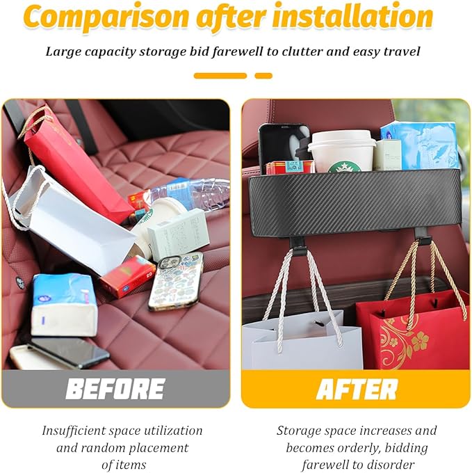2PCS Car Backseat Cup Holder Organizer, Multifunctional Vehicle Headrest Storage Box with Strong Hooks, Automotive Interior Seat Back Hanging Box Accessories, Universal Fit (Red)