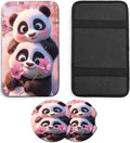 JANENFNA Car Armrest Cover Pads Universal Fashion Cute Auto Center Console Armrest Cover Pad with 2PCS Car Coasters Soft Waterproof Car Armrest Seat Protector for Women,Cute Panda