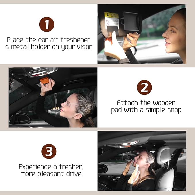 Car Air Freshener- Original Wood Air Freshener-Car Odor Eliminator for Visor Clip-Long Lasting Scent, Vehicle Scent Diffuser for Truck, SUV, Sedans - 4 pack Included 2 Clips (Teak-Amber-Cabana-Grove)