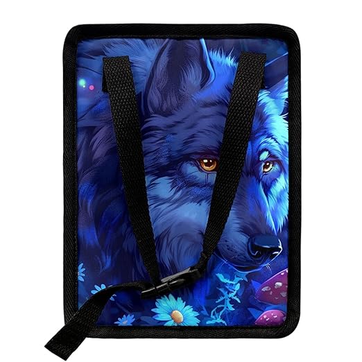 Fantasy Blue Wolf Car Trash Can, Hanging Zipper Design Garbage Bin for Backseat