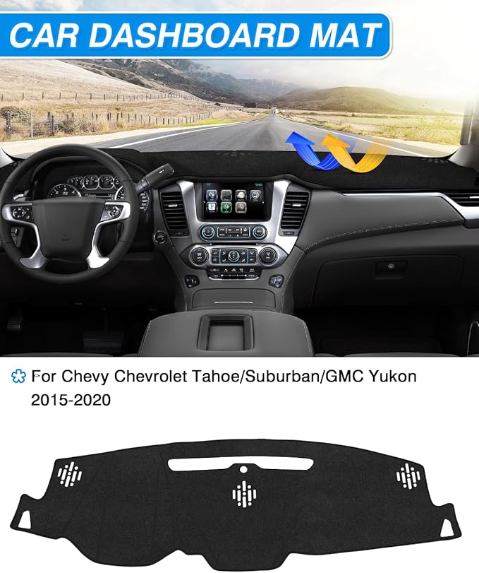 CARTIST Dashboard Cover Custom Fit for Chevy Chevrolet Tahoe/Suburban/GMC Yukon 2015-2019 2020 Accessories Dash Cover Nonslip Dash Board Carpet (Black Ployester)