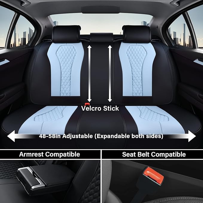 Coverado Auto Seat Covers, Car Seat Covers Full Set, Bule Car Seat Cover, Driver Seat Covers Front Seats Rear Seat Cover, Luxury Car Seat Cushion,Leather Seat Cover Seat Protector Fit for Most Cars