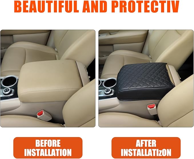 Center Console Armrest Cover Compatible with Nissan Pathfinder 2013-2020/ Infiniti QX60 JX35, Car Armrest Seat Box Cover Protector, Center Console Armrest Cushion Cover Accessories (leather)