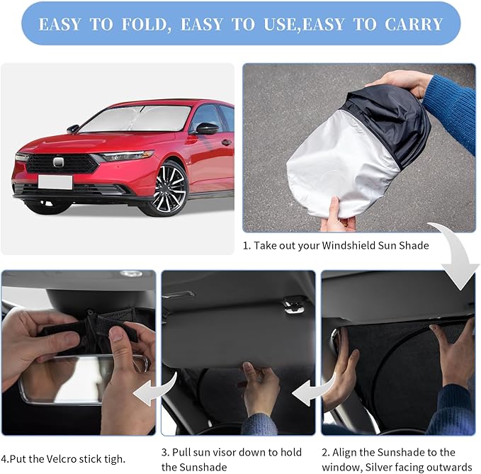 ZOIBV for Honda Accord 2023-2024 2025 2026 Sun Shade Sunshade Windshield Cover, 4-Layer Front Window Shade Custom Fit for Honda 11th Gen Sun Visor 240T Foldable Shade Blocks UV Rays Car Accessories