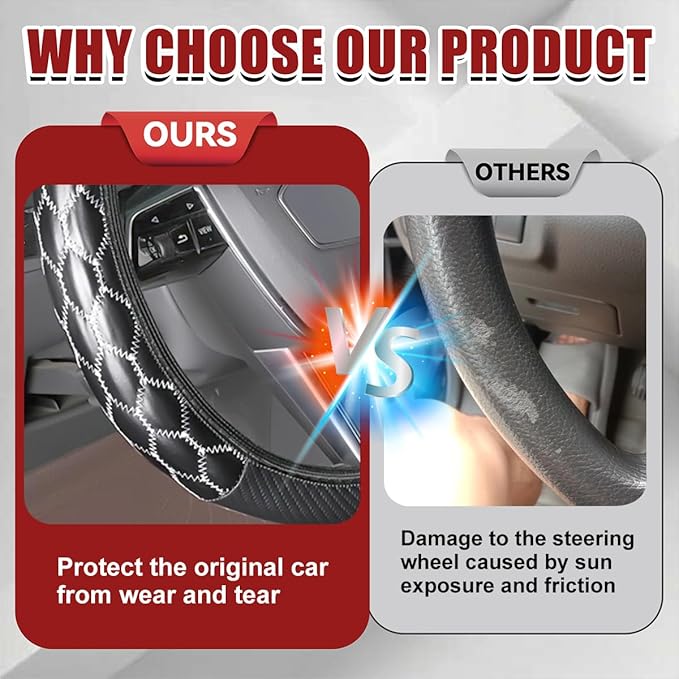 Car Steering Wheel Cover, 15 inch Elastic PU Leather Non-Slip Vehicle Steering Wheel Protector, Breathable Automotive Interior Accessories, Universal for SUV, Truck, RV (White)