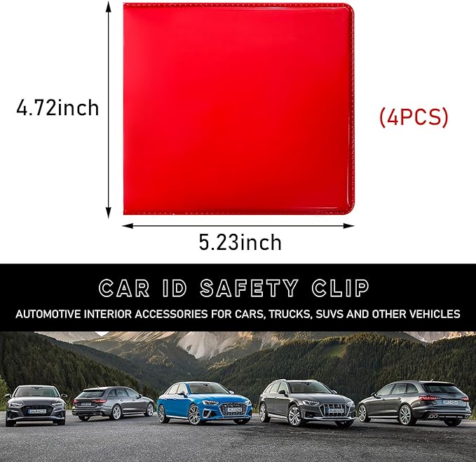 Ziciner 4PCS Car Registration and Insurance Holder, 5.2"× 4.7" Premium Auto Glove Box Organizer with Closure, Essential Vehicle Document Holder for Card, Driver License (Red)
