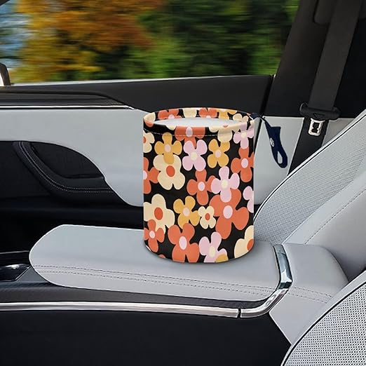 Brosoneto Print Cute Hippie Flower Cartoon Collapsible Waste Basket Bin Multipurpose Trash Bin for Car Hanging Portable Dustbin Bin Accessories Garbage Bin Universal