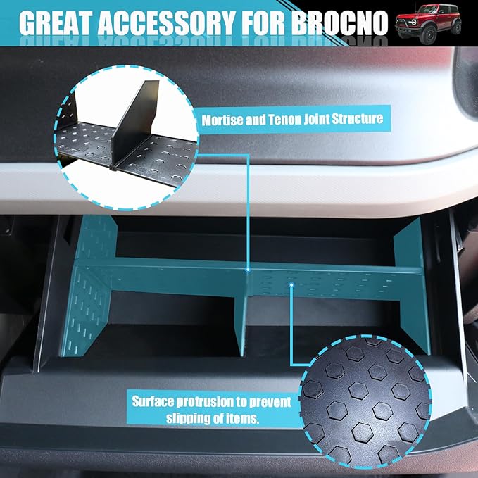 Glove Box Organizer for Ford Bronco 2021 2022 2023 2024 Divide the Glove Box Compartment Tray for Bronco 2/4DR, Passenger Side Storage Dividers Increase Storage Space for Bronco Accessories
